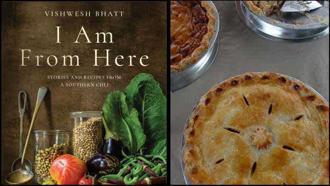 Left: Cookbook cover. Right: Green tomato pie.