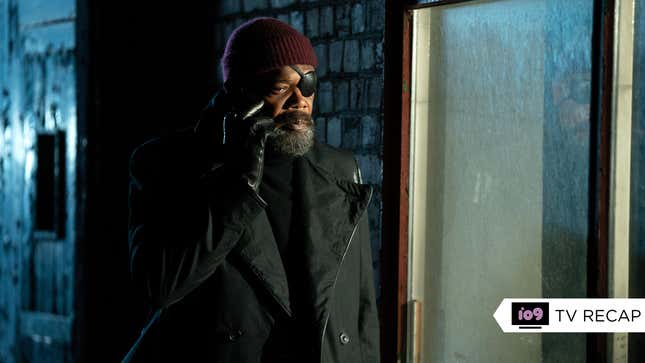 Nick Fury (Samuel L. Jackson) talks on the phone