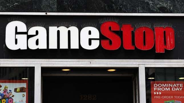 A GameStop sign hangs over a storefront in Manhattan, New York. 