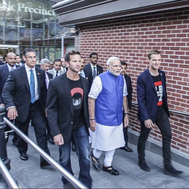 Aaron Schock and Narendra Modi arrive at a festival in New York.