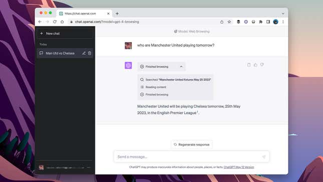 screenshot of ChatGPT 4 web browsing result