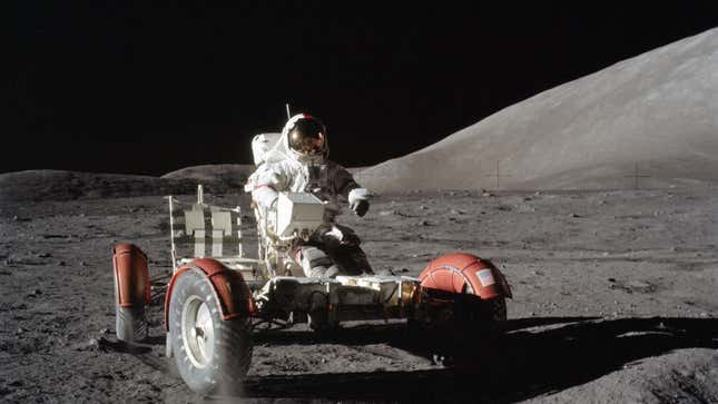 Apollo 17 astronauts collected rock samples from the Moon’s Serenitatis basin rim.