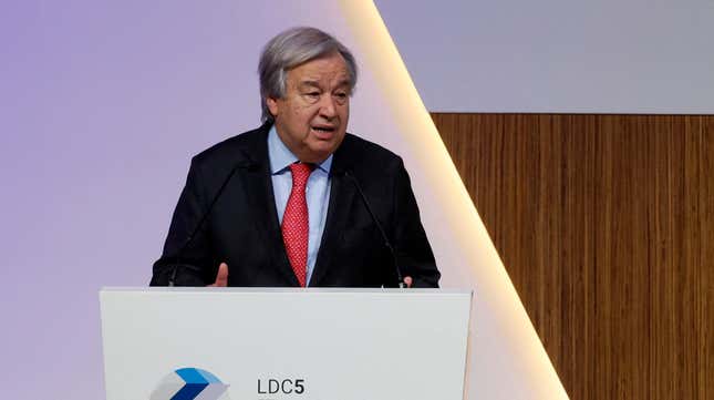 Antonio Guterres, the secretary-general of the United Nations, speaks at a conference in March. 