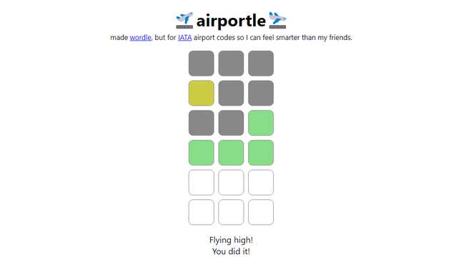 Image for article titled There&#39;s A Wordle For Airport Codes Now