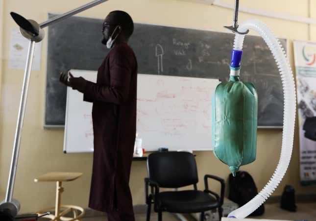 Innovation in Senegal. A prototype of a ventilator developed in Thies, Senegal April 7, 2020.