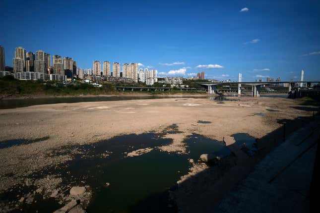 The dried-up riverbed of the Jialing on August 18.