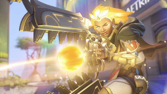 New Overwatch 2 support character Ilari with her massive, deadly gun that draws power from the sun.