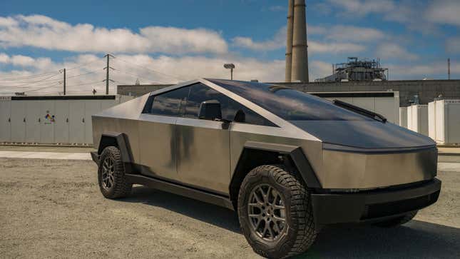 A photo of a Tesla Cybertruck electric pickup.