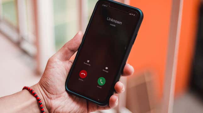 an "unknown" call coming through on a smartphone