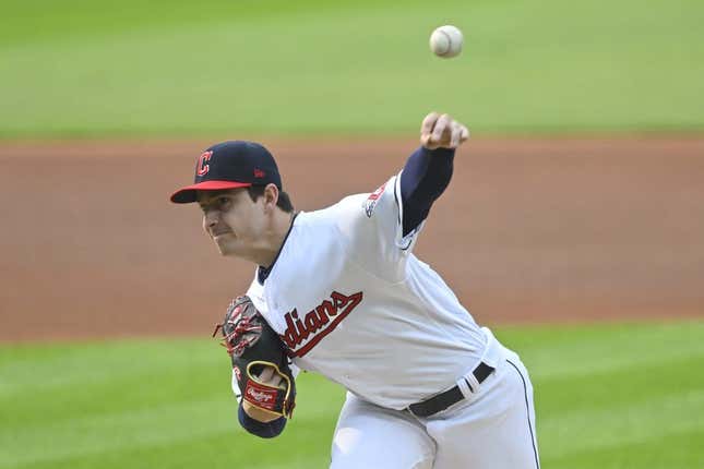 May 23, 2023; Cleveland, Ohio, USA; Cleveland Guardians starting pitcher Logan Allen (41) delivers a pitch in the first inning against the Chicago White Sox at Progressive Field.