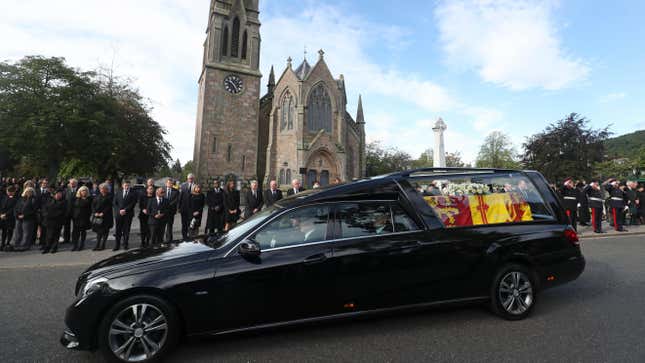 The hearse carrying Queen Elizabeth’s coffin.