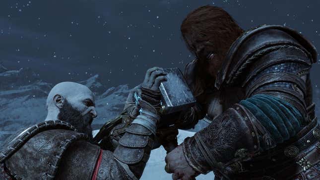 Kratos and Thor fight in God of War Ragnarök.