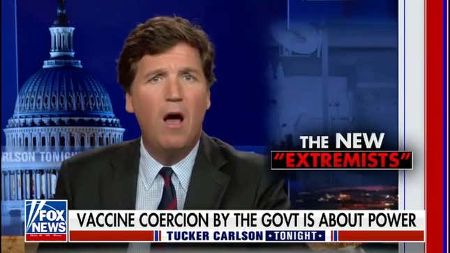 Image for article titled Anti-Vaxxer Tucker Carlson Says He&#39;s Not Against Vaccines