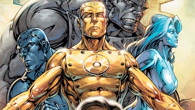 A comic drawing depicts the shiny and chrome characters of Metal Men.