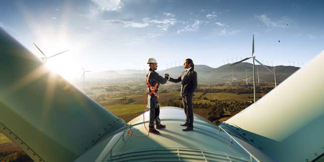Image for article titled 10 Wind Energy Stock Photos That Make Me Extremely Uncomfortable