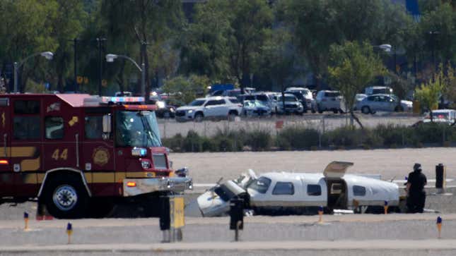 A photo of the wreck of a small plane following a crash above Las Vegas. 