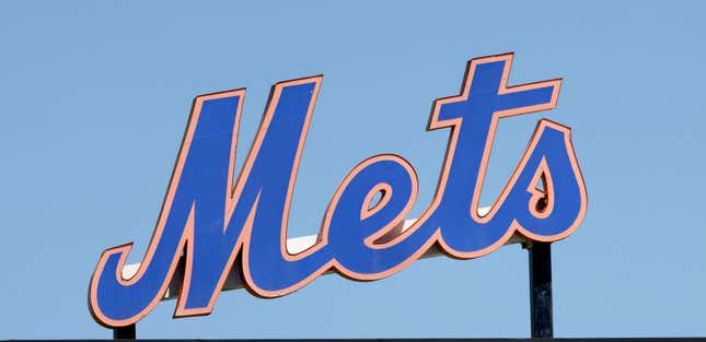 Mar 26, 2022; Port St. Lucie, Florida, USA;  The New York Mets logo stands in center field before the game against the Washington Nationals at Clover Park.
