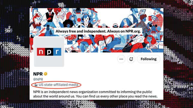 A screenshot of NPR's Twitter profile, which was labeled as "US state-affiliated media" by Elon Musk. 