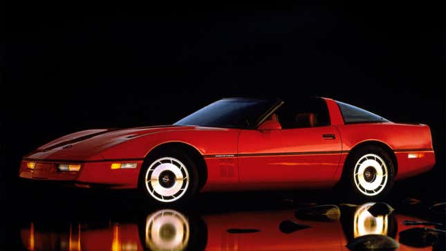 A photo of a red C4 Corvette sports car. 
