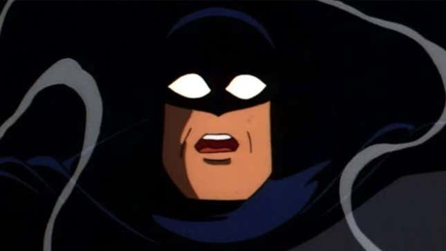 Batman, as he appears in Batman: The Animated Series, looking surprised.