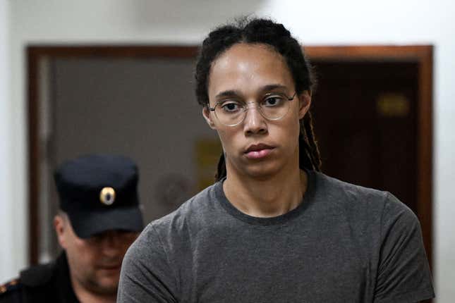 Brittney Griner arrives to a hearing at the Khimki Court, outside Moscow on August 4, 2022. (Photo by Kirill KUDRYAVTSEV / AFP) (Photo by KIRILL KUDRYAVTSEV/AFP via Getty Images