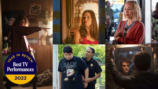 Clockwise from left: Zendaya in Euphoria (Photo: Eddy Chen/HBO), Mandy Moore in This Is Us (Photo: Ron Batzdorff/NBC), Sarah Goldberg in Barry (Photo: Merrick Morton/HBO), Oscar Isaac in Moon Knight (Photo: Csaba Aknay/Marvel Studios), Lane Factor and Zahn McClarnon in Reservation Dogs (Photo: Shane Brown/FX)
