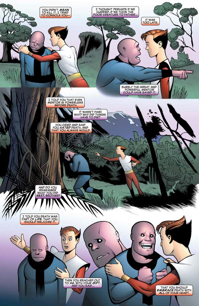 Thanos recalling how Eros taught him to love Death.