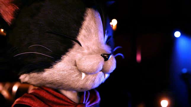 Cait Sith smiles at the camera.