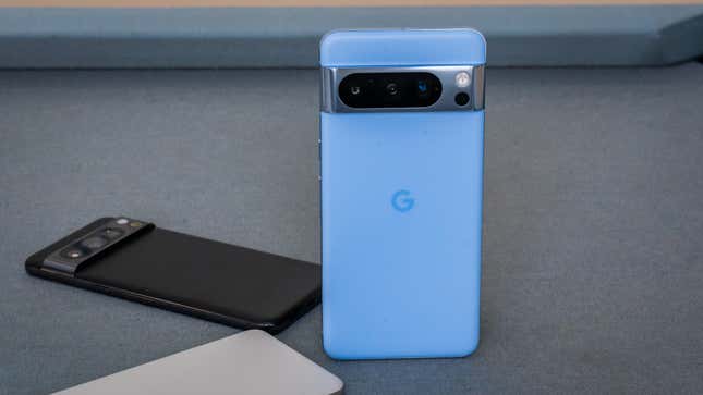 A photo of the Pixel 8 Pro in blue