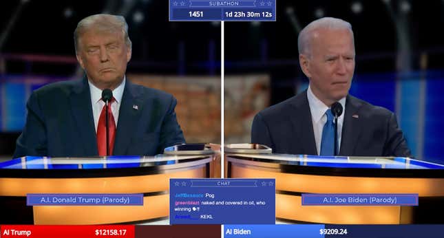 An AI version of Trump and Biden on Twitch.