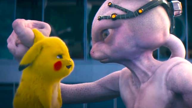 Pikachu and Mewtwo facing off.