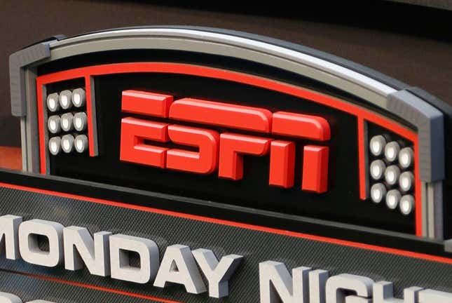 FILE - The ESPN logo is seen prior to an NFL football game between the Cincinnati Bengals and the Pittsburgh Steelers, Sept. 16, 2013, in Cincinnati. Hours before the fall&#39;s first “Monday Night Football” game, Disney and Charter Communications have settled a business dispute that had left some 15 million cable TV customers without ESPN and other Disney channels. Disney said that because of the deal, the majority of its ESPN customers would have service restored to Charter&#39;s Spectrum cable system right away. Charter confirmed the deal Monday, Sept. 11, 2023. (AP Photo/David Kohl, File)
