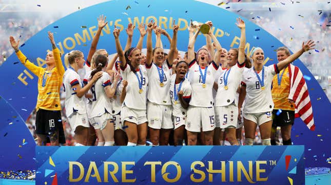 Team USA celebrates winning the 2019 FIFA Women’s World Cup in France. 