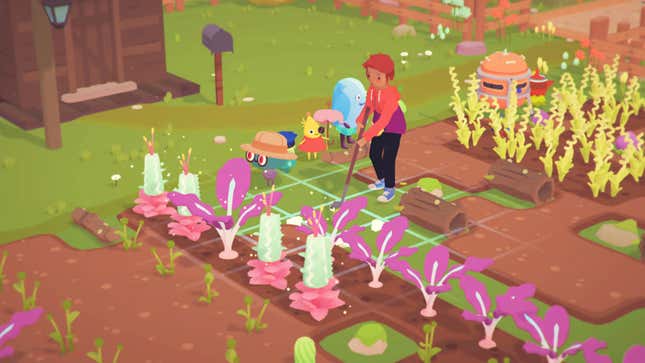 A character farms in the game Ooblets.