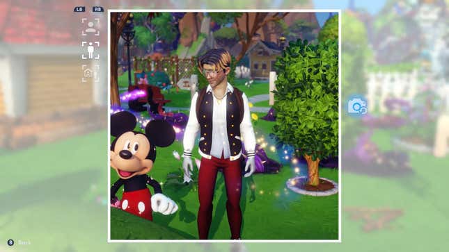 A Disney Dreamlight character stands with Mickey Mouse.