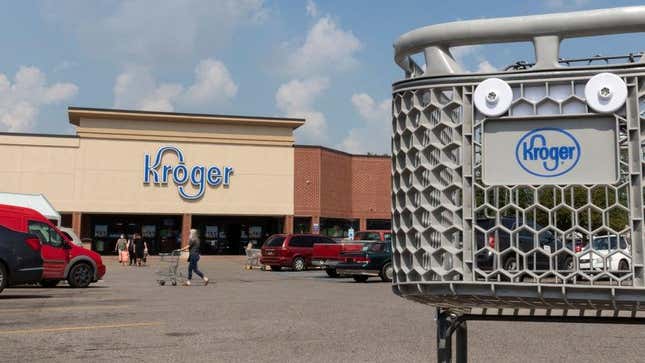 Kroger grocery store exterior with Kroger shopping cart