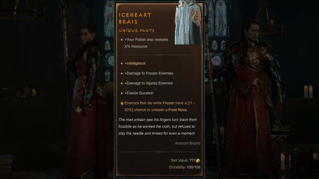 A composite image shows the stats for the Iceheart Brais.