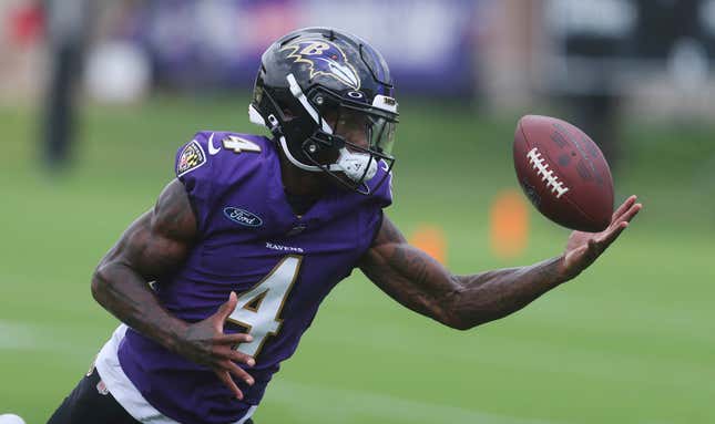 Baltimore Ravens' Zay Flowers during the first half of an NFL