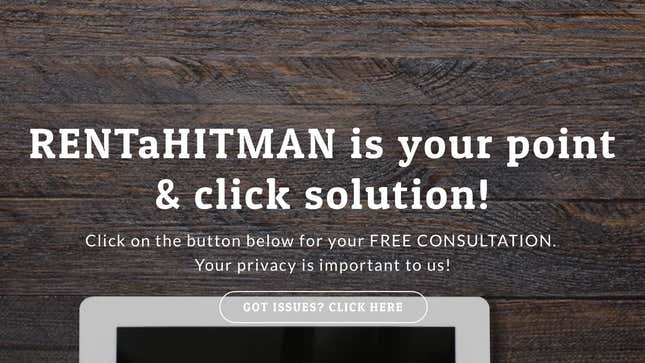 The very real RentAHitman.com website.