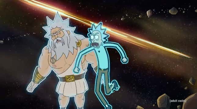 Rick and Morty's Rick fights a romantic rival who just so happens to be a god.
