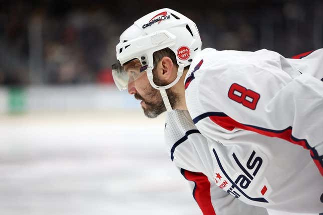 Mar 6, 2023; Los Angeles, California, USA; Washington Capitals left wing Alex Ovechkin (8) on the ice during the game against the Los Angeles Kings at Crypto.com Arena.