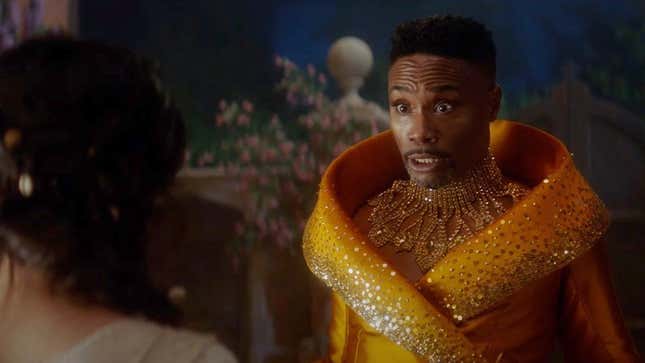 A screenshot from Amazon's Cinderella featuring Billy Porter as the Fairy Godmother