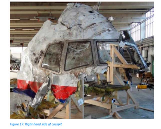 The right side of the MH17 cockpit, as reconstructed from found wreckage.