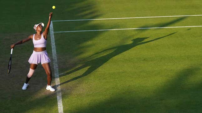 Venus Williams serves against Jelena Ostapenko on day four of the Rothesay Classic Birmingham
