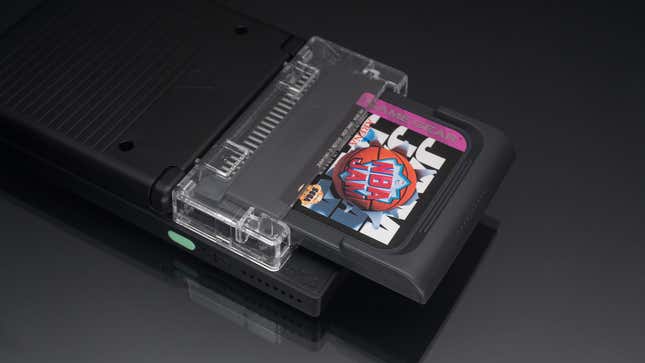 Cartridge adapters are needed for playing cartridges from non-Nintendo systems, and here you can see a Sega Game Gear cartridge connected to the Pocket.