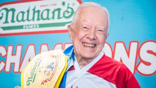 Image for article titled Jimmy Carter Wins 2023 Nathan’s Hot Dog Eating Contest
