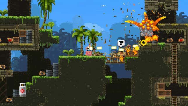 Characters blow things up on a pixely map.