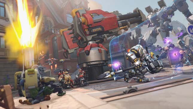 Characters do battle in Overwatch 2.