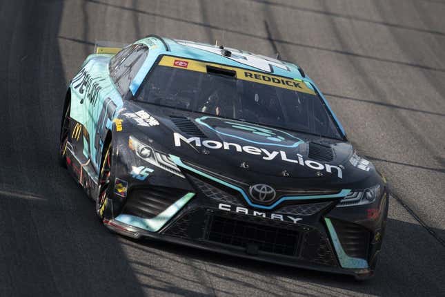 Sep 10, 2023; Kansas City, Kansas, USA; NASCAR Cup Series driver Tyler Reddick (45) races during the NASCAR Cup Series Hollywood Casino 400 at Kansas Speedway.
