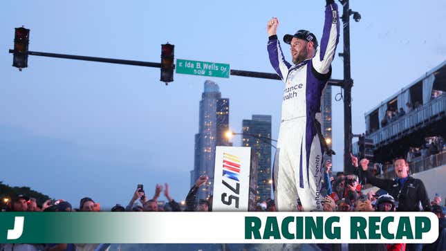 Shane Van Gisbergen, driver of the #91 Enhance Health Chevrolet, celebrates in victory lane after winning the NASCAR Cup Series Grant Park 220 at the Chicago Street Course